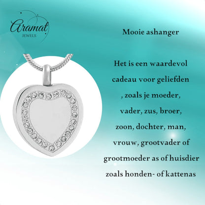 Hart ashanger met zirkonia rand – zilverkleurig - Aramat Jewels - Gedenkhangers - cadeautip
