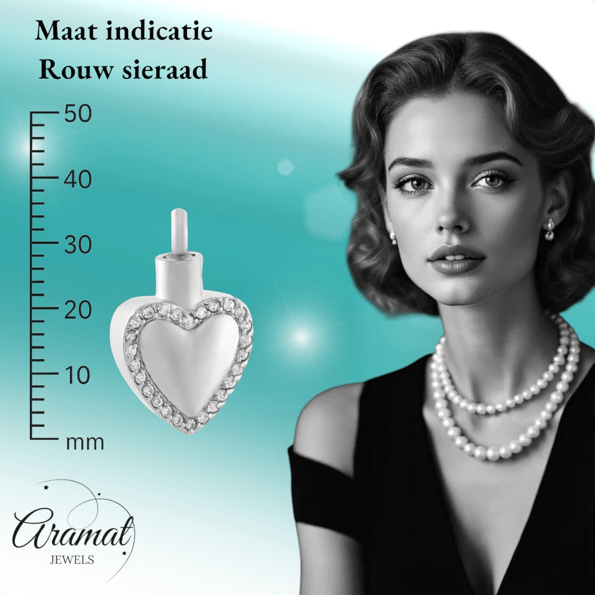 Hart ashanger met zirkonia – zilverkleurig staal - Aramat Jewels - Gedenkhangers - cadeautip