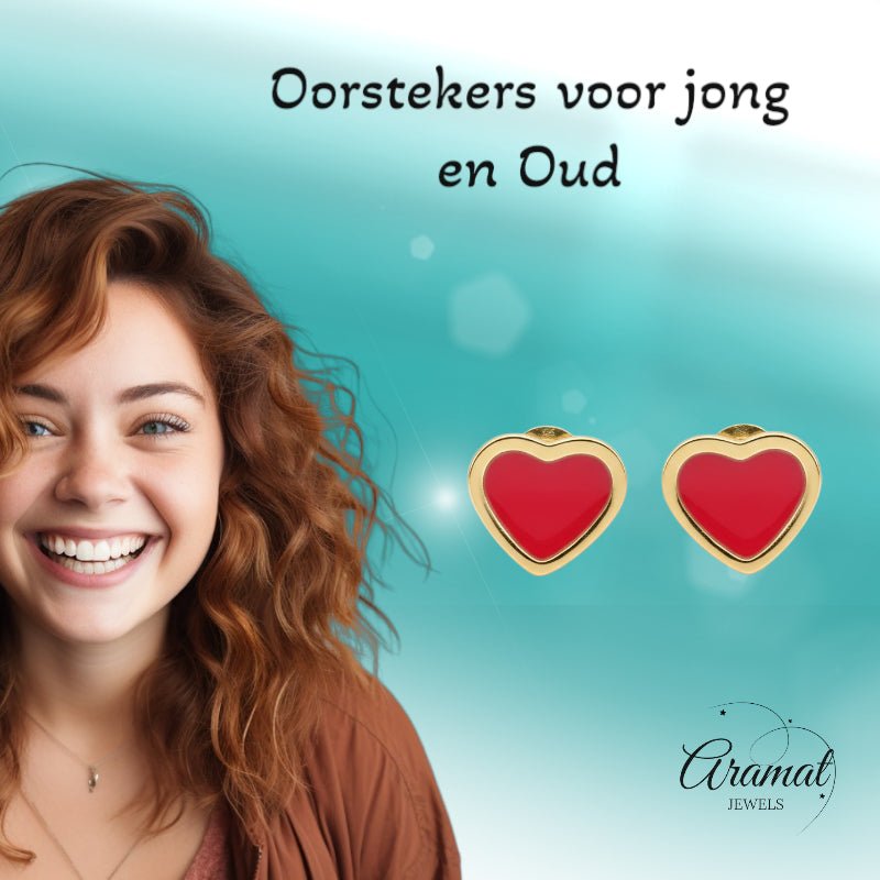 Hartjes Oorbellen In Roestvrij Staal Met Emaille - Aramat Jewels - Oorbellen - cadeautip