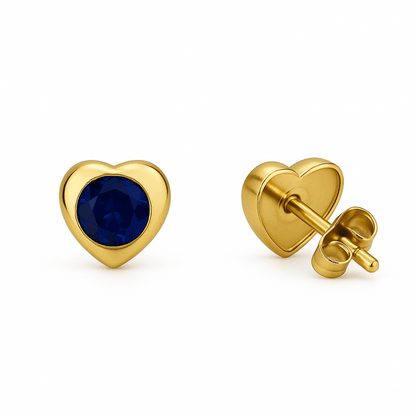 Hartjes Oorbellen met Blauwe Zirkonia - goudkleurig RVS - oor2794 - XE71684 - Oorbellen kopen# - 8mm - alles - blauw