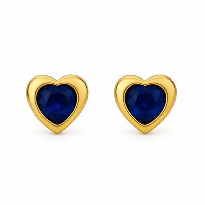 Hartjes Oorbellen met Blauwe Zirkonia - goudkleurig RVS - oor2794 - XE71684 - Oorbellen kopen# - 8mm - alles - blauw