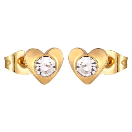 Hartjes oorstekers goudkleur – transparant kristal 8mm - Aramat Jewels - Oorbellen - cadeautip