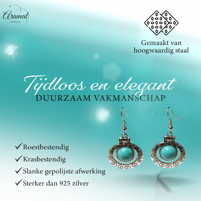 Hippe Bohemien Oorhangers met Turquoise Steen - oor6028 - Oorhangers kopen# - 50mm - alles - bali