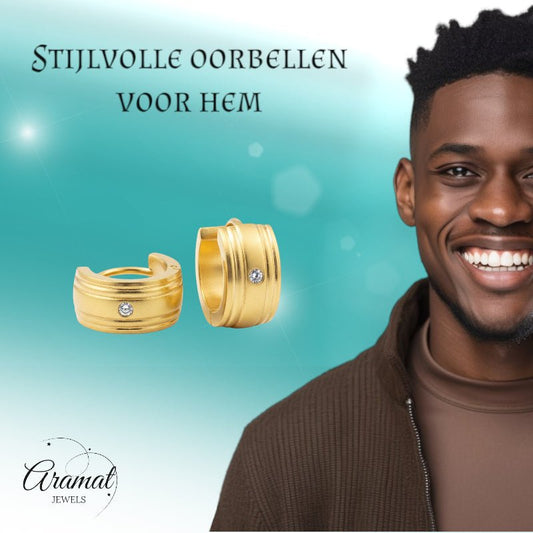 Huggies – Goudkleurig RVS met Zirkonia Steentje (13x7mm) - Aramat Jewels - Oorringen - cadeautip