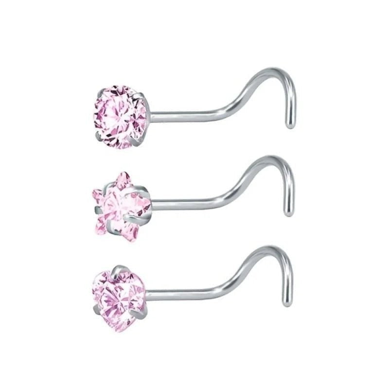 Piercing de nez en acier avec zircon rose