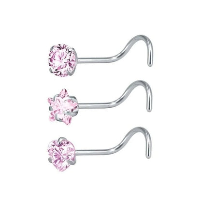 Piercing de nez en acier avec zircon rose