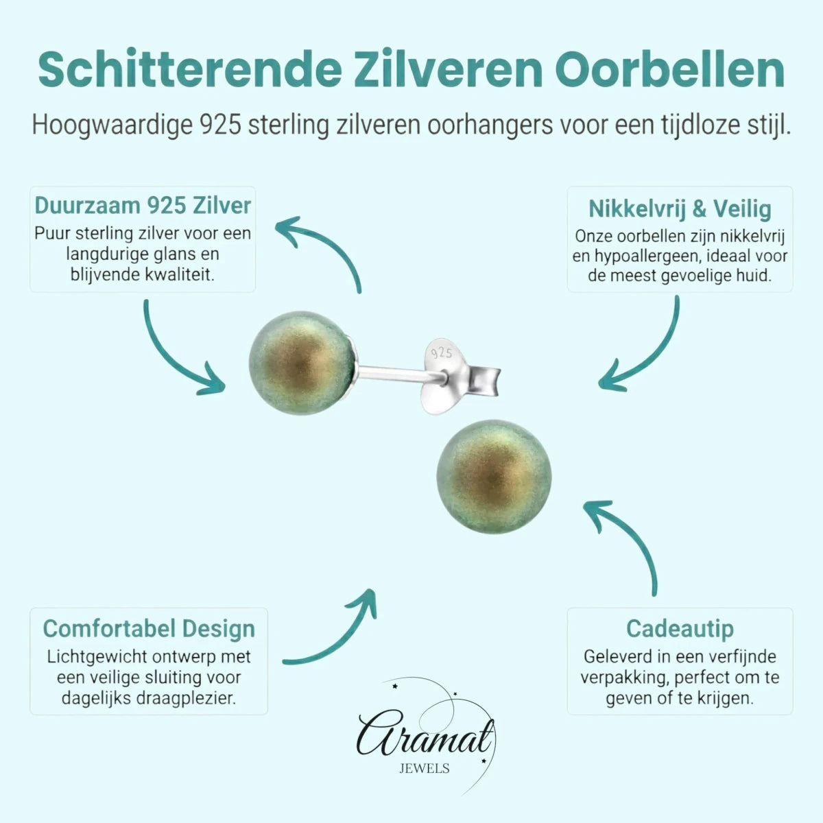 Iriserende Groene Zilveren Oorbellen - Aramat Jewels - Oorbellen - cadeautip