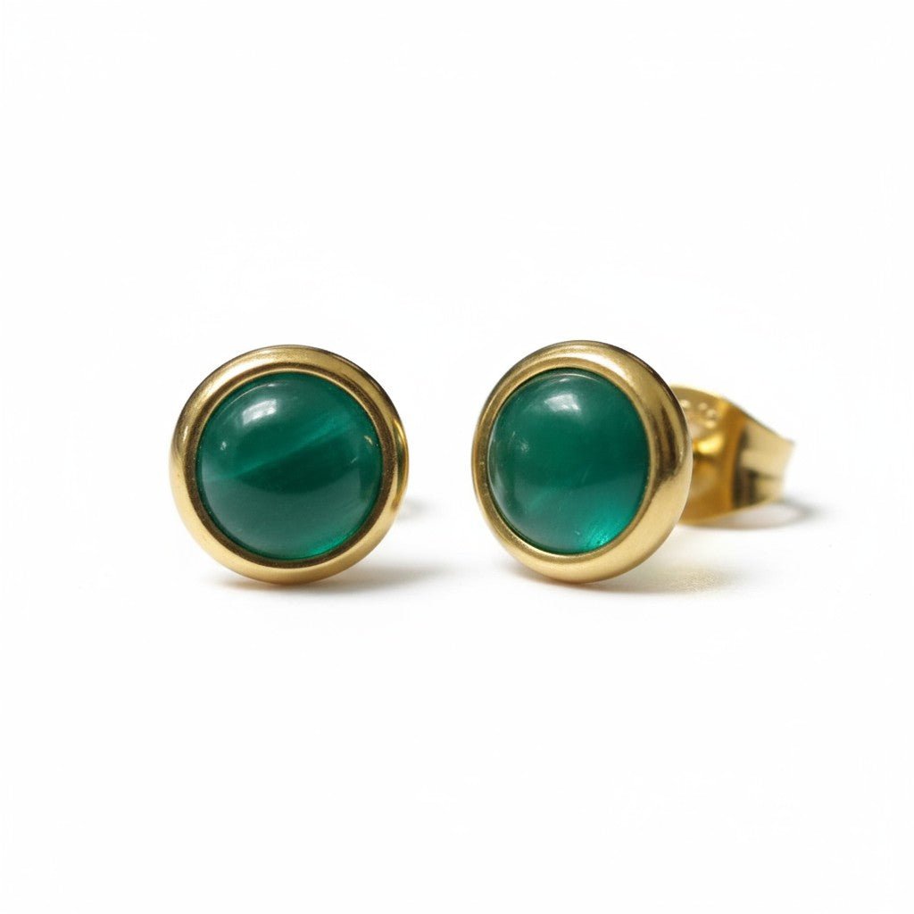 Kattenoog Oorbellen 8mm – Groen - Goudkleurig - Aramat Jewels - Oorbellen - cadeautip