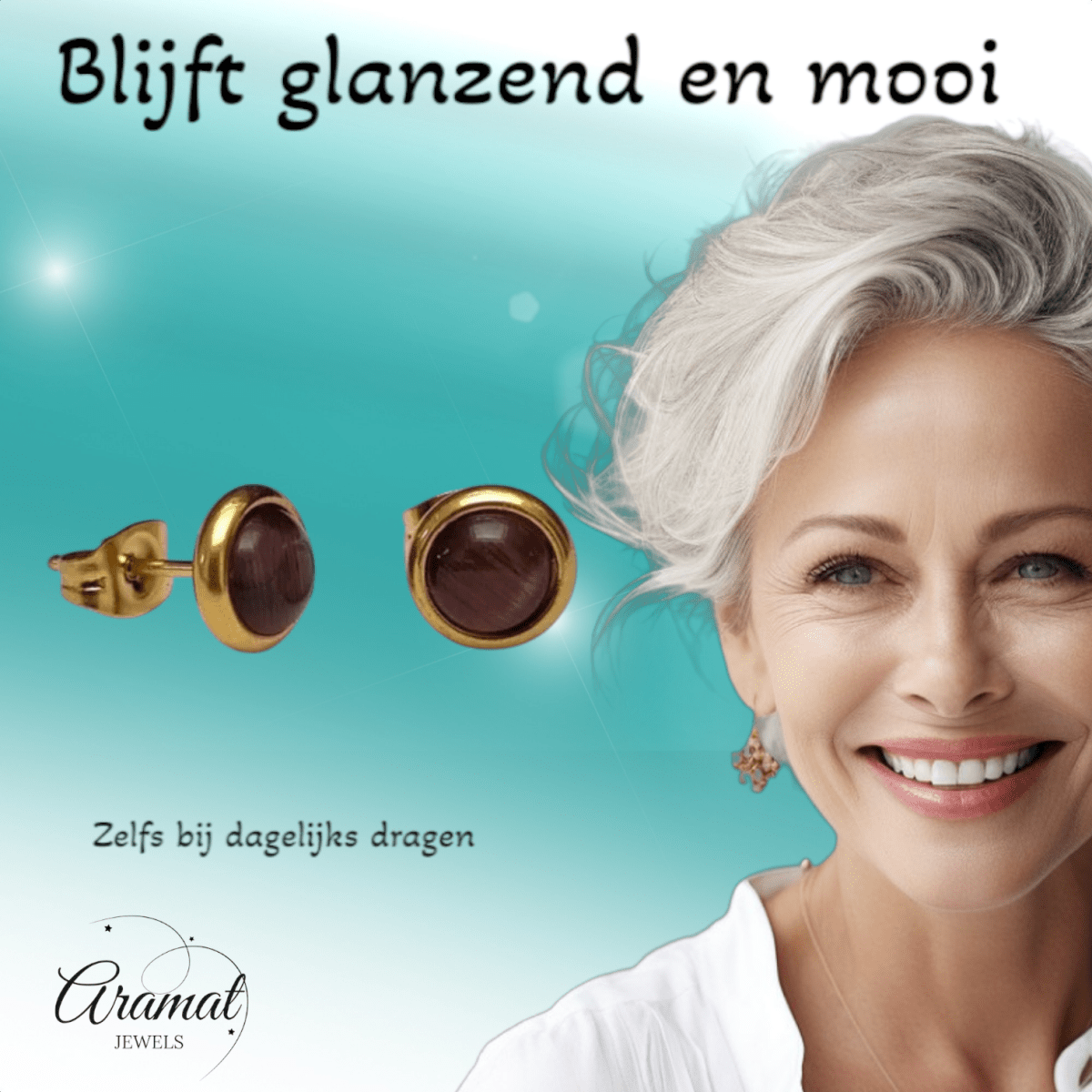 Kattenoog Oorbellen 8mm – Paars Goudkleurig - Aramat Jewels - Oorbellen - cadeautip