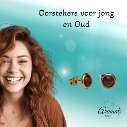 Kattenoog Oorbellen 8mm – Paars Goudkleurig - Aramat Jewels - Oorbellen - cadeautip