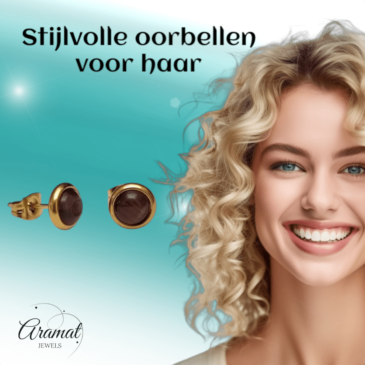 Kattenoog Oorbellen 8mm – Paars Goudkleurig - Aramat Jewels - Oorbellen - cadeautip