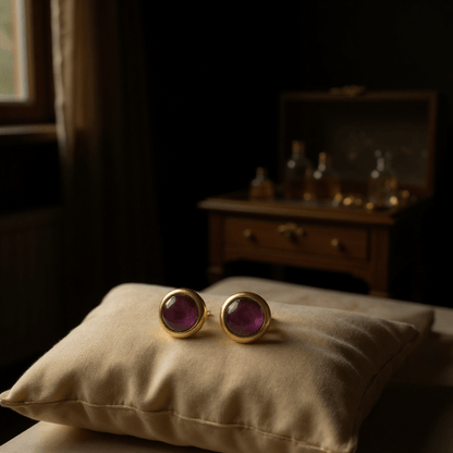 Kattenoog Oorbellen 8mm – Paars Goudkleurig - Aramat Jewels - Oorbellen - cadeautip