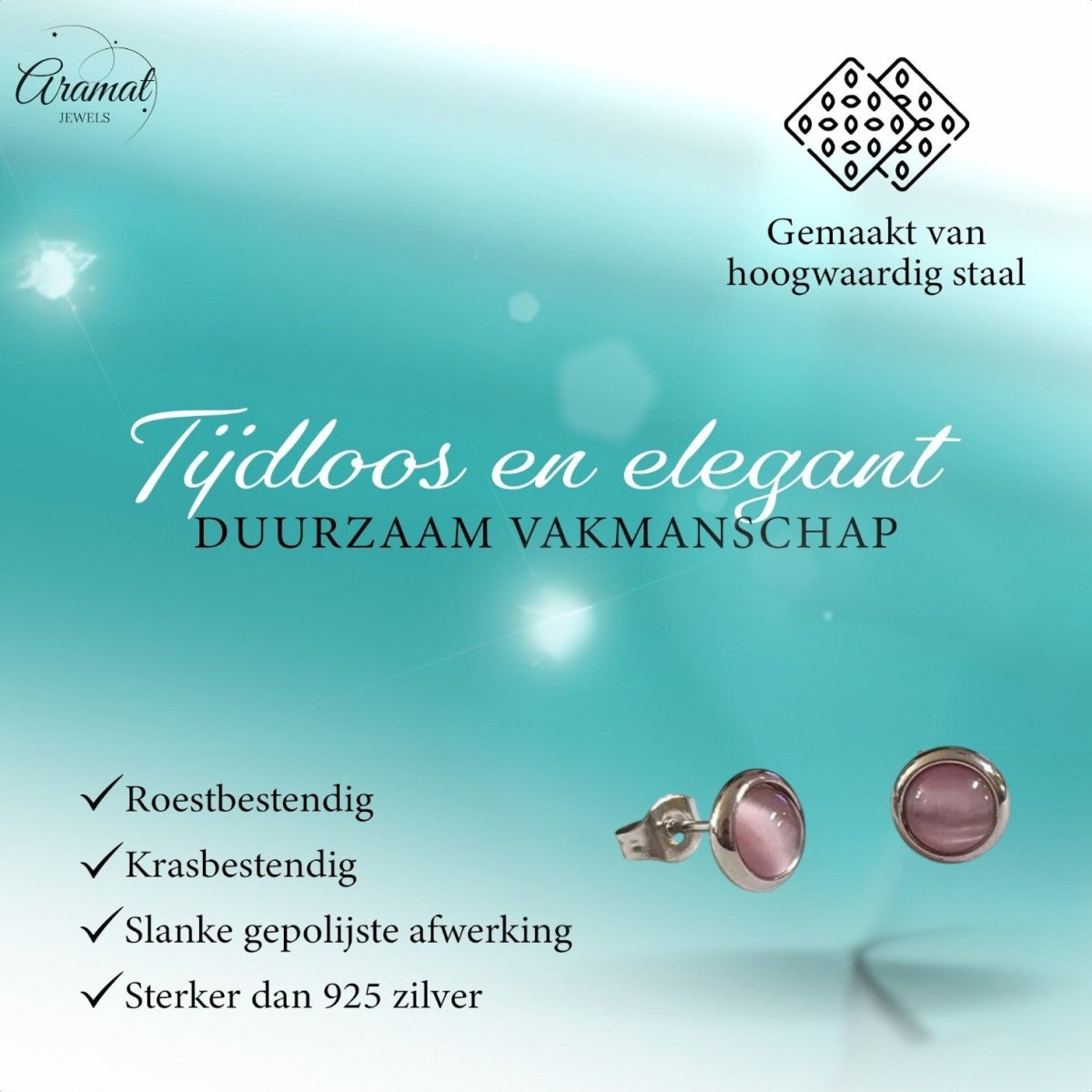 Kattenoog Oorbellen 8mm – Roze - Aramat Jewels - Oorbellen - cadeautip