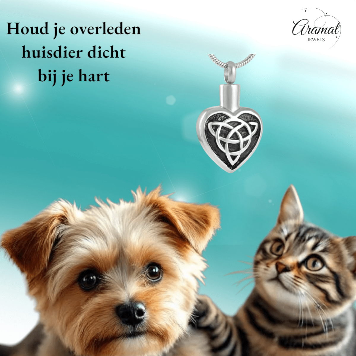 Keltisch as - hartje staal met zwarte triquetra - Aramat Jewels - Gedenkhangers - cadeautip