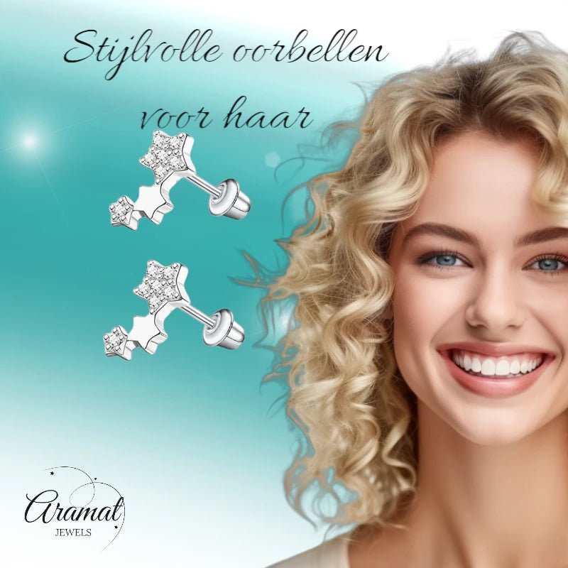 Kinderoorbellen sterren RVS 10x6mm - Schroefsluiting - Aramat Jewels - Oorbellen - cadeautip