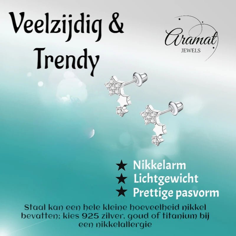 Kinderoorbellen sterren RVS 10x6mm - Schroefsluiting - Aramat Jewels - Oorbellen - cadeautip