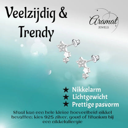 Kinderoorbellen sterren RVS 10x6mm - Schroefsluiting - Aramat Jewels - Oorbellen - cadeautip