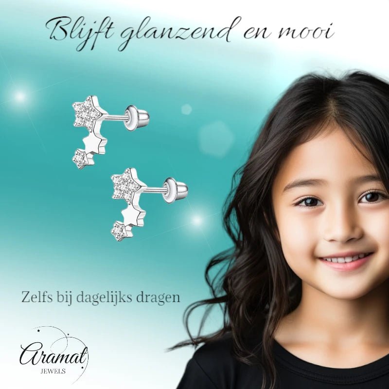 Kinderoorbellen sterren RVS 10x6mm - Schroefsluiting - Aramat Jewels - Oorbellen - cadeautip
