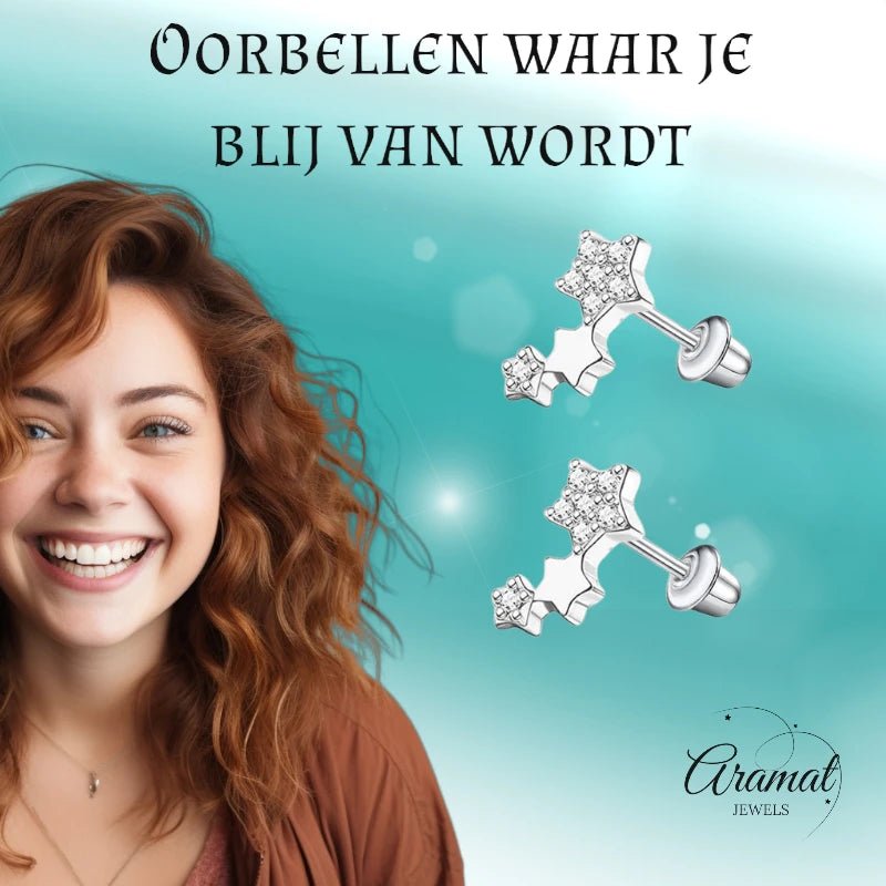 Kinderoorbellen sterren RVS 10x6mm - Schroefsluiting - Aramat Jewels - Oorbellen - cadeautip