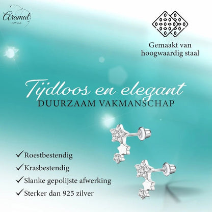 Kinderoorbellen sterren RVS 10x6mm - Schroefsluiting - Aramat Jewels - Oorbellen - cadeautip