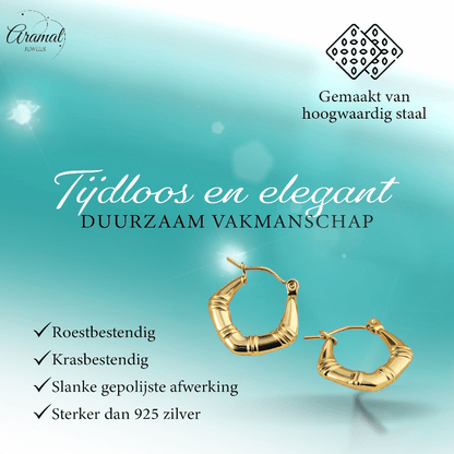 Kleine RVS Oorringen met Streepjesmotief – 20mm Goudkleurig - oor6355 - 314409 - Oorringen kopen# - 20mm - alles - cadeau