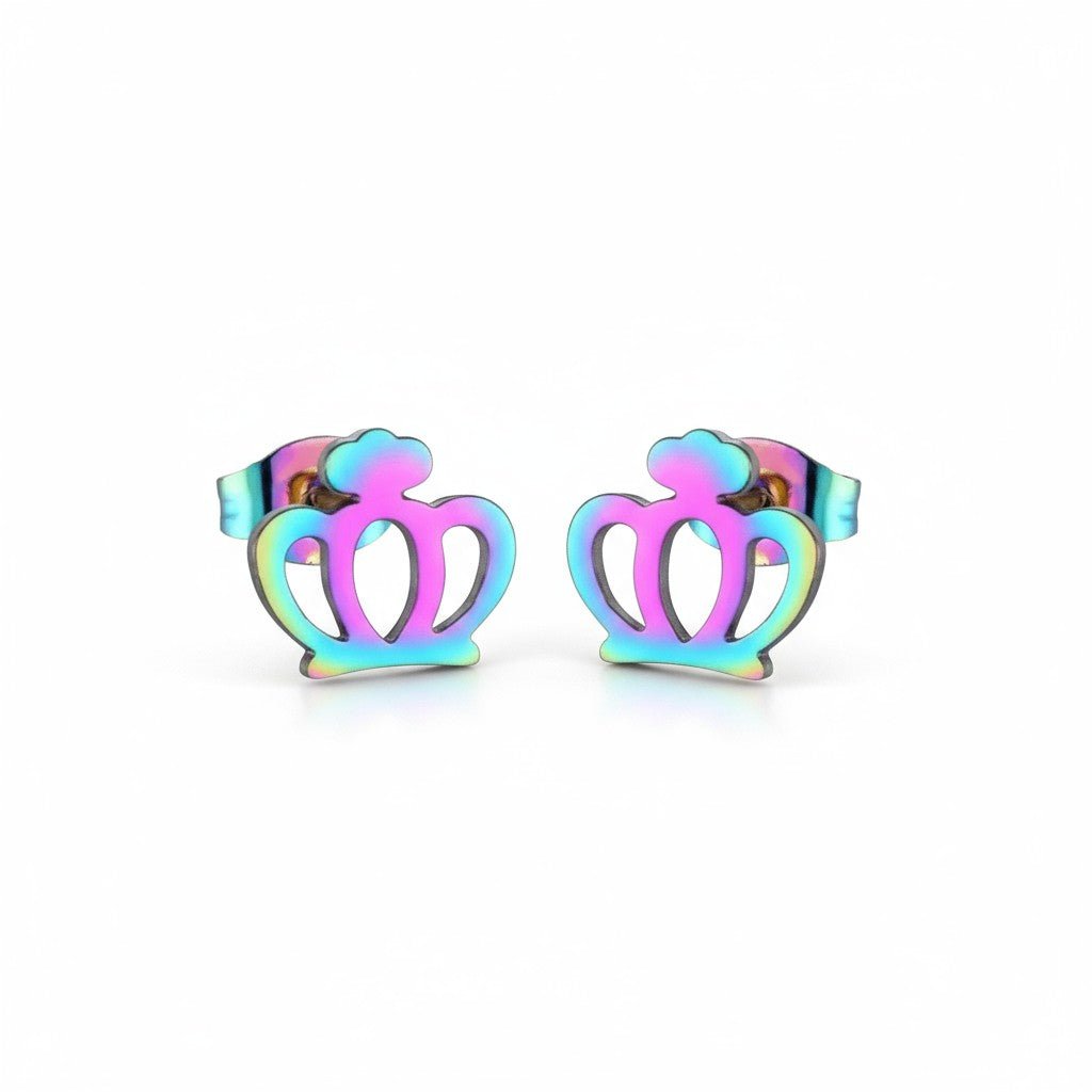 Kleurrijke RVS Kroontjes Oorbellen – Multikleur (9mm) - Aramat Jewels - Oorbellen - cadeautip
