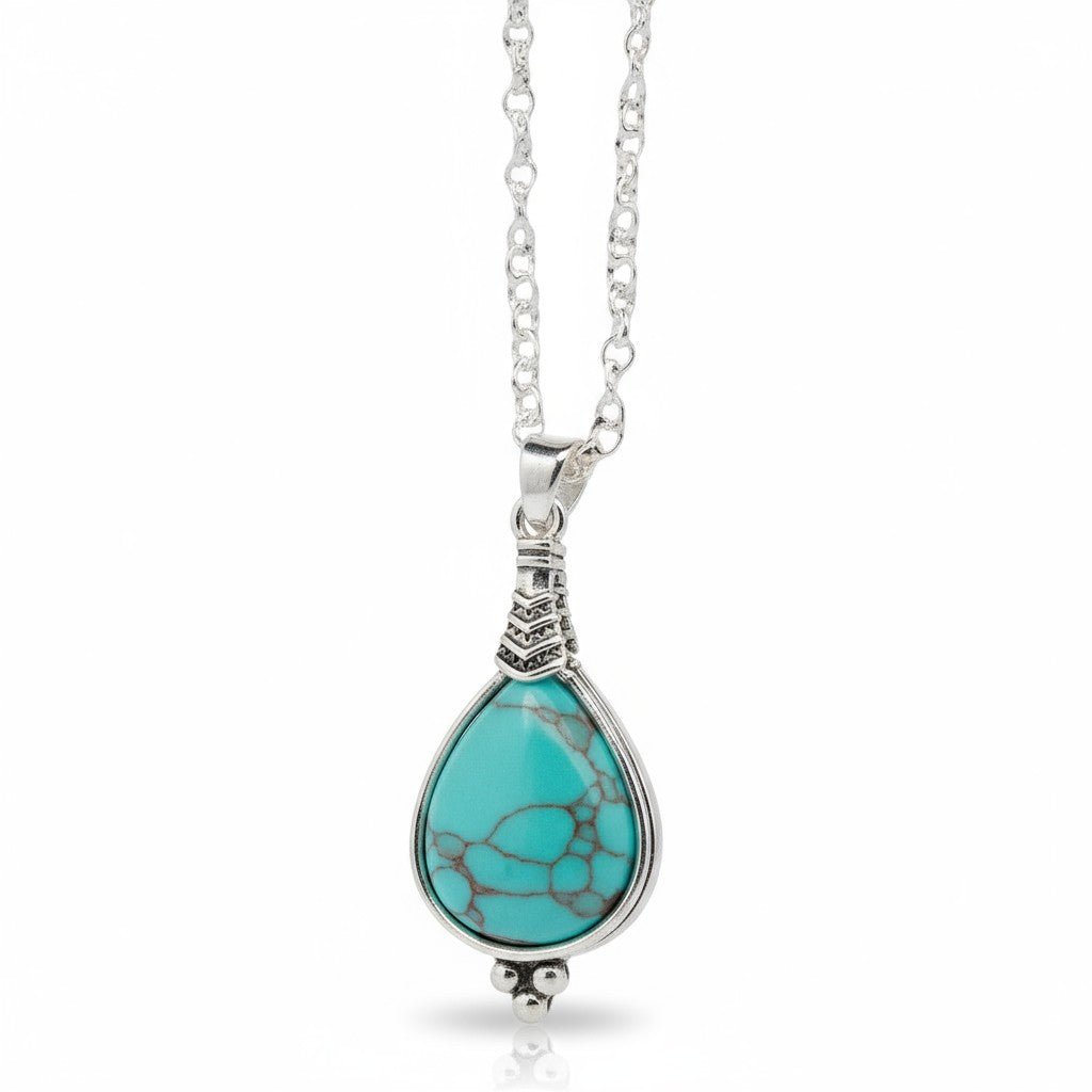 Lichtblauwe Boho Ketting met Druppelvormige Steen - Aramat Jewels - Halskettingen - cadeautip