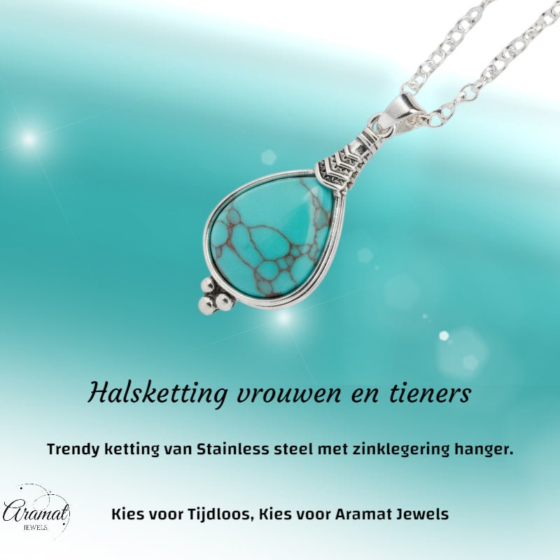 Lichtblauwe Boho Ketting met Druppelvormige Steen - Aramat Jewels - Halskettingen - cadeautip