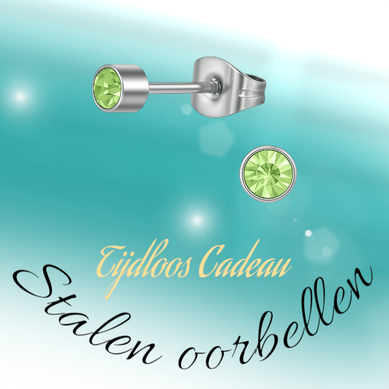 Lichtgroen kristal oorstekers – 4mm zilver RVS - Aramat Jewels - Oorbellen - cadeautip