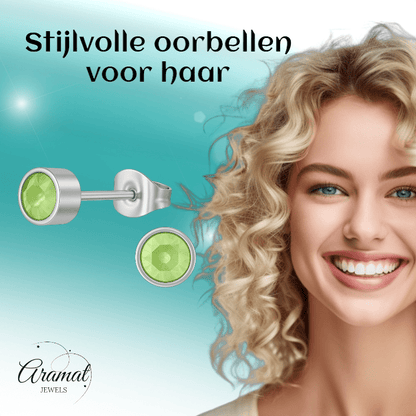Lichtgroene kristal oorstekers – 5mm zilver RVS - Aramat Jewels - Oorbellen - cadeautip
