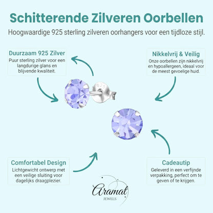 Lila Kristal Zilveren Oorbellen - Aramat Jewels - Oorbellen - cadeautip