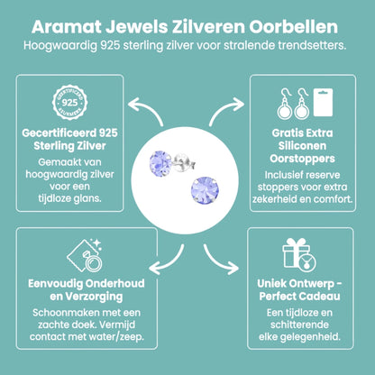 Lila Kristal Zilveren Oorbellen - Aramat Jewels - Oorbellen - cadeautip
