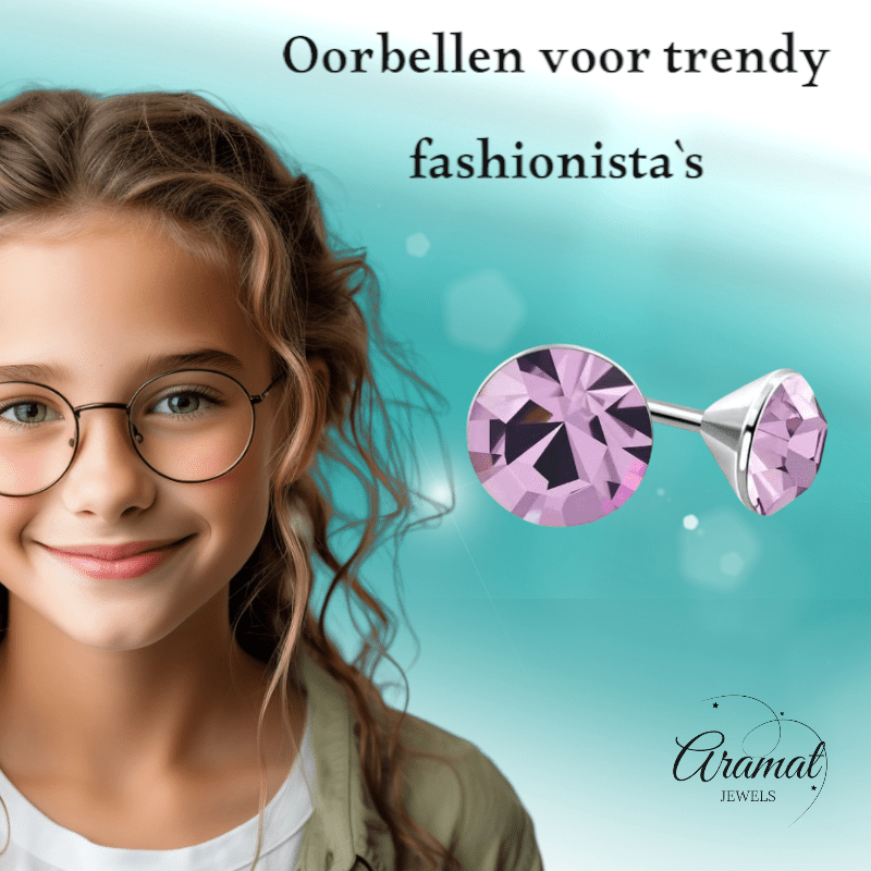Lila Kristallen Oorstekers – 3mm – RVS - Aramat Jewels - Oorbellen - cadeautip