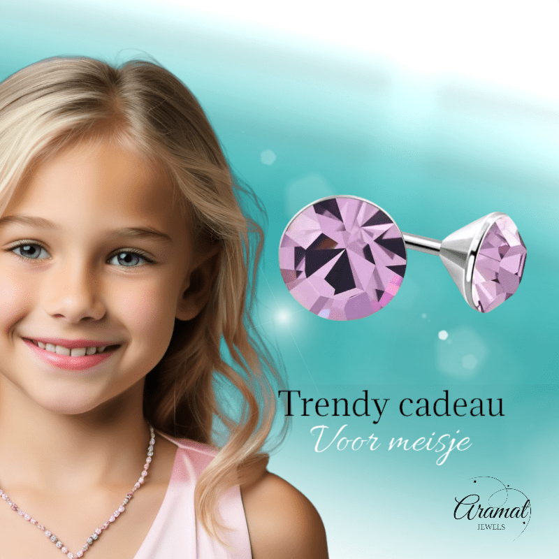 Lila Kristallen Oorstekers – 3mm – RVS - Aramat Jewels - Oorbellen - cadeautip