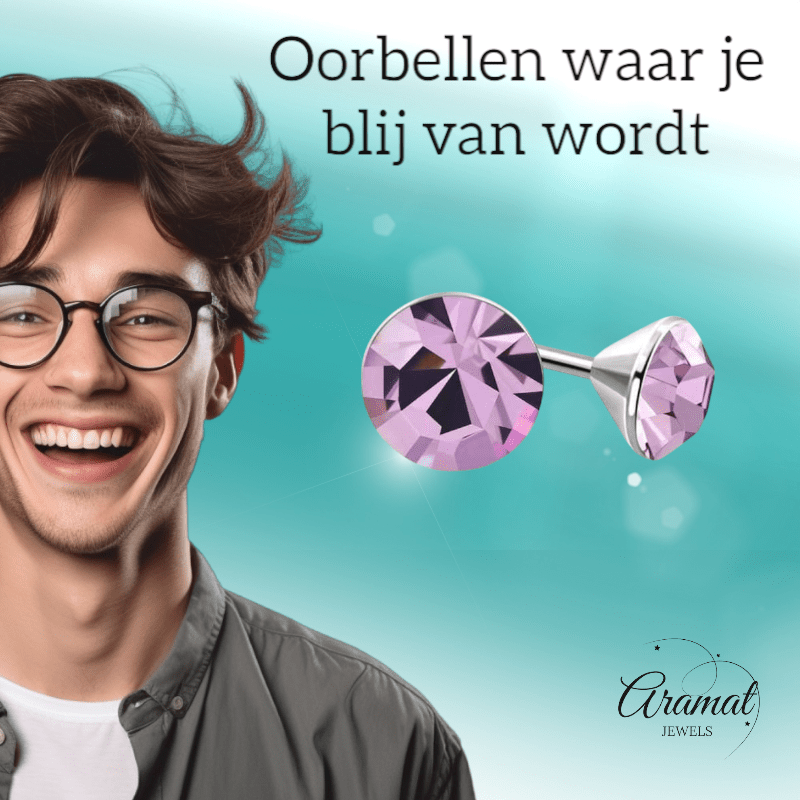 Lila Kristallen Oorstekers – 3mm – RVS - Aramat Jewels - Oorbellen - cadeautip