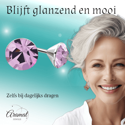 Lila Kristallen Oorstekers – 3mm – RVS - Aramat Jewels - Oorbellen - cadeautip
