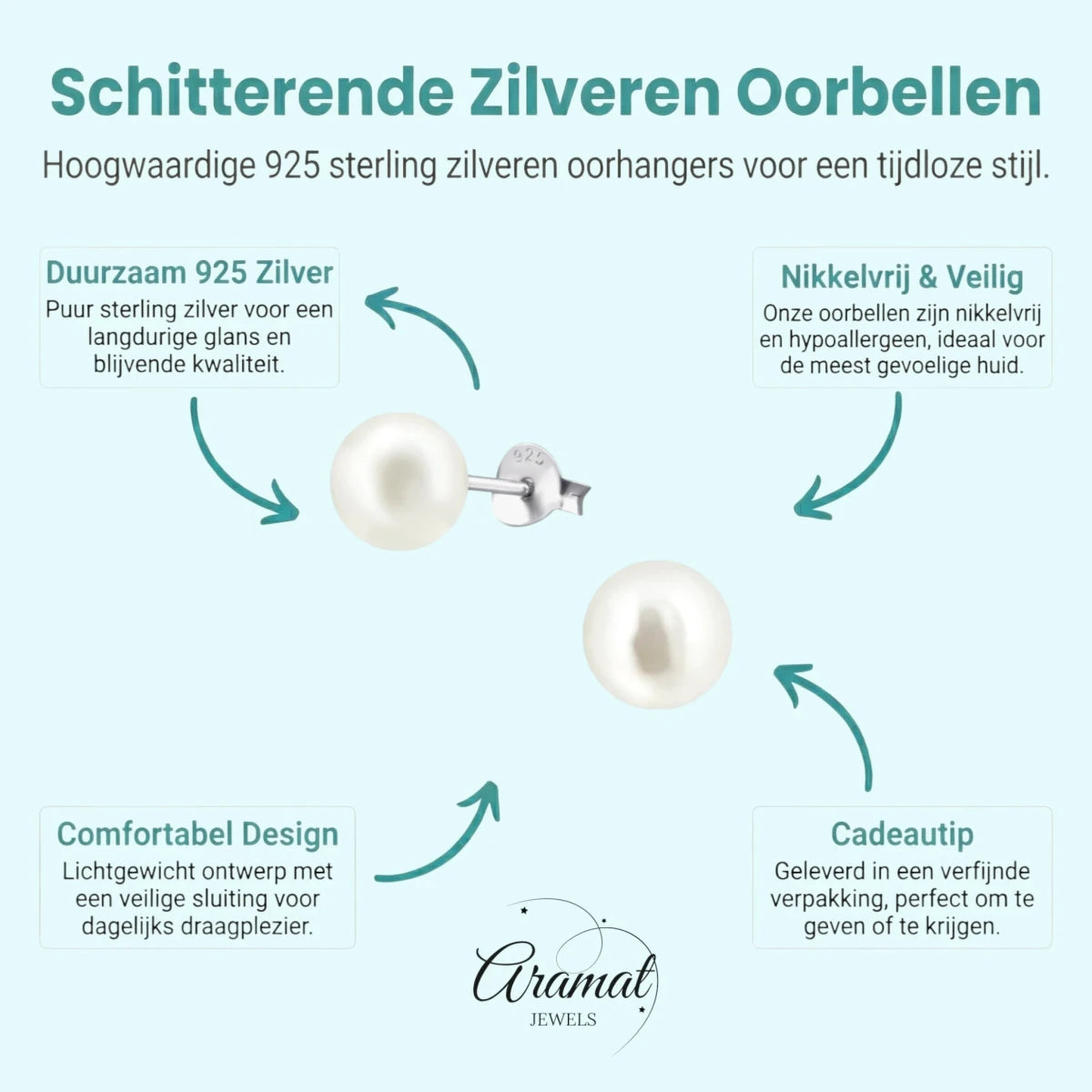 Luxe Crèmekleurige Pareloorbellen 7mm - Aramat Jewels - Oorbellen - cadeautip