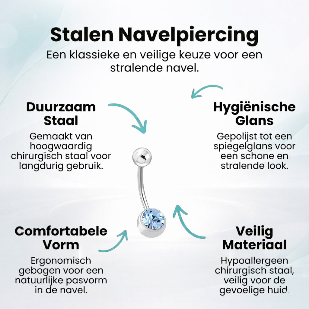 Luxe Stalen Navelpiercing met Blauwe Zirkonia
