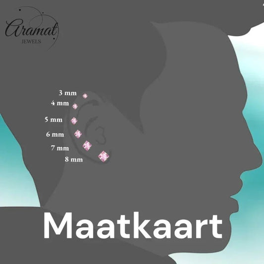 Maatkaart oorbellen van merk Aramat Jewels