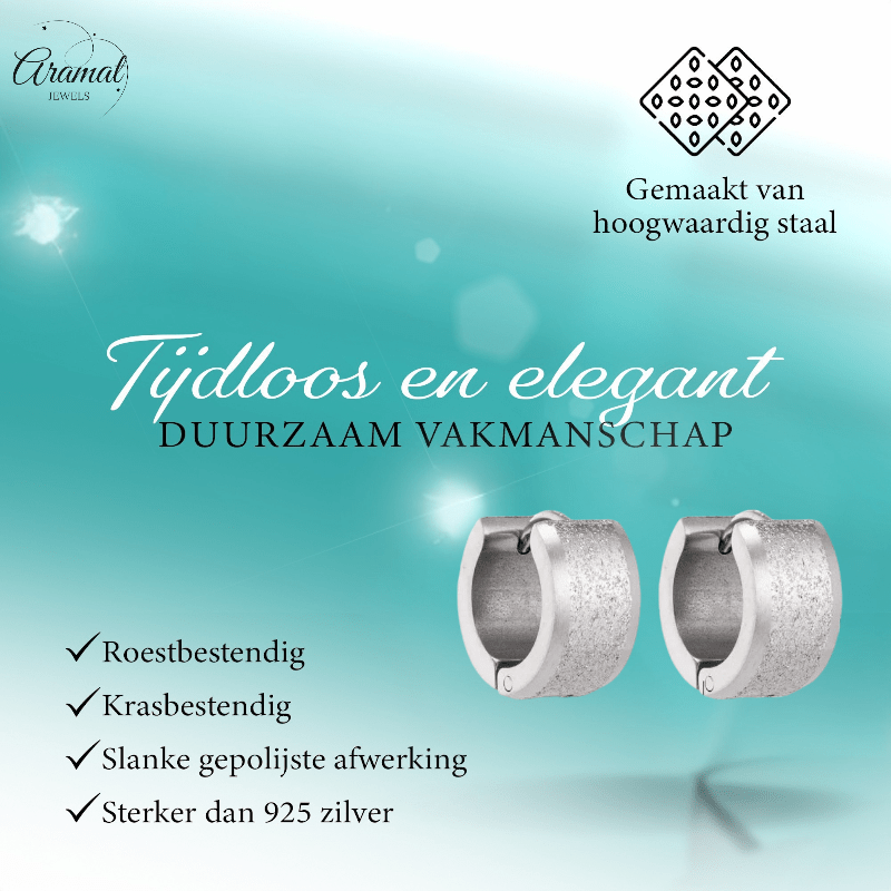 Mat Zilverkleurige RVS Oorringen met Sandblasted Streep - oor5788 - se24030 - Oorringen kopen# - 13mm - 7mm - alles