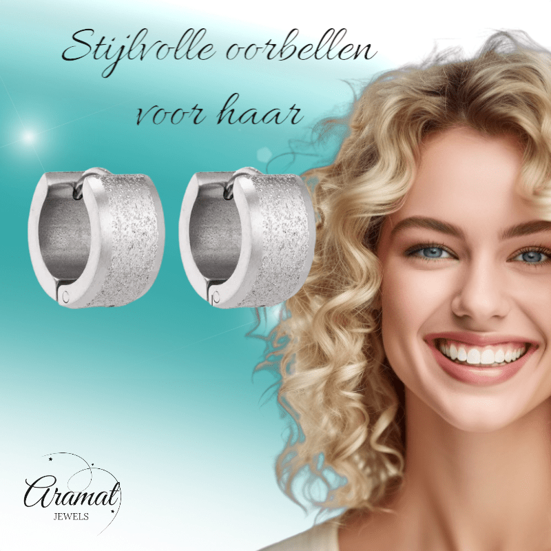 Mat Zilverkleurige RVS Oorringen met Sandblasted Streep - oor5788 - se24030 - Oorringen kopen# - 13mm - 7mm - alles