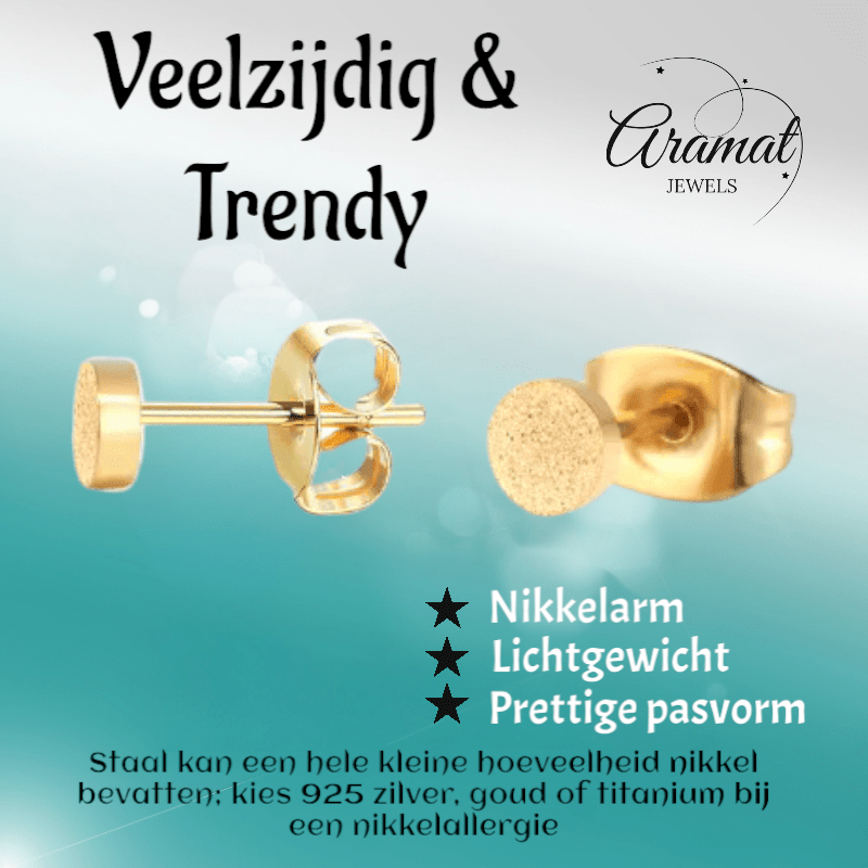 Matte Goudkleurige Oorstekers RVS 4mm - Minimalistische Studs - Aramat Jewels - Oorbellen - cadeautip