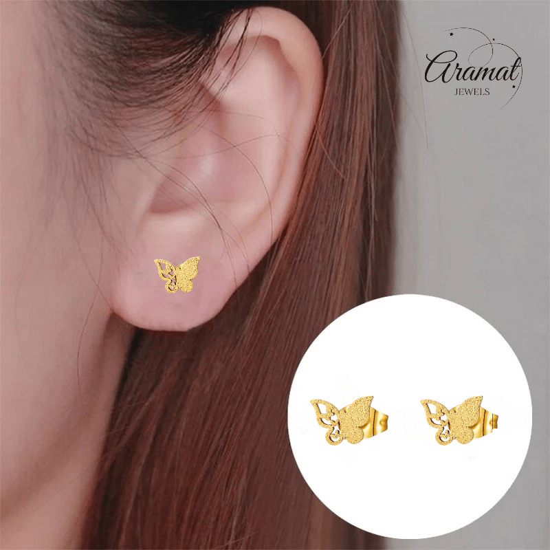 Matte vlinder oorbellen goudkleurig RVS 8mm - Aramat Jewels - Oorbellen - cadeautip
