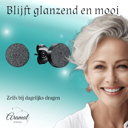 Matte Zwarte RVS Oorstekers 10mm - Aramat Jewels - Oorbellen - cadeautip