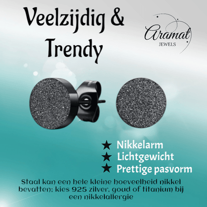 Matte Zwarte RVS Oorstekers 10mm - Aramat Jewels - Oorbellen - cadeautip