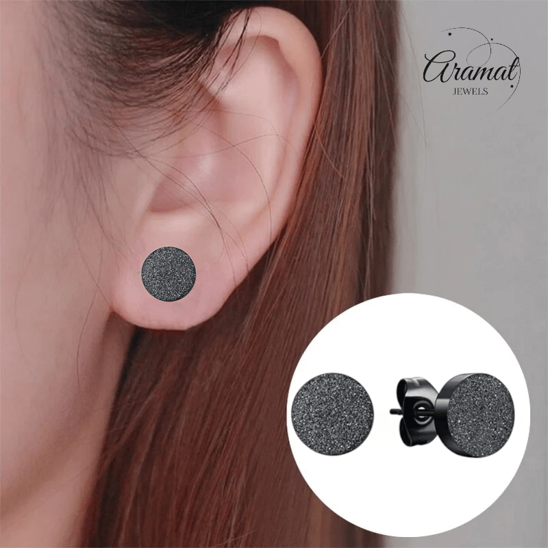 Matte Zwarte RVS Oorstekers 10mm - Aramat Jewels - Oorbellen - cadeautip