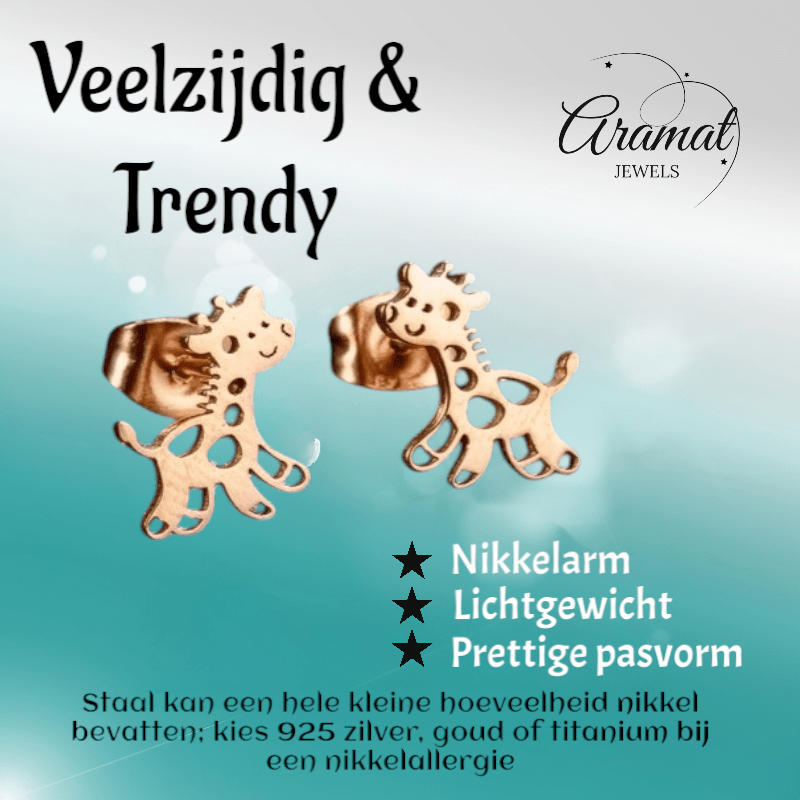 Meisjes oorbellen giraf rosékleurig RVS - oor6391 - 515394 - Oorbellen kopen# - 10mm - alles - cadeau