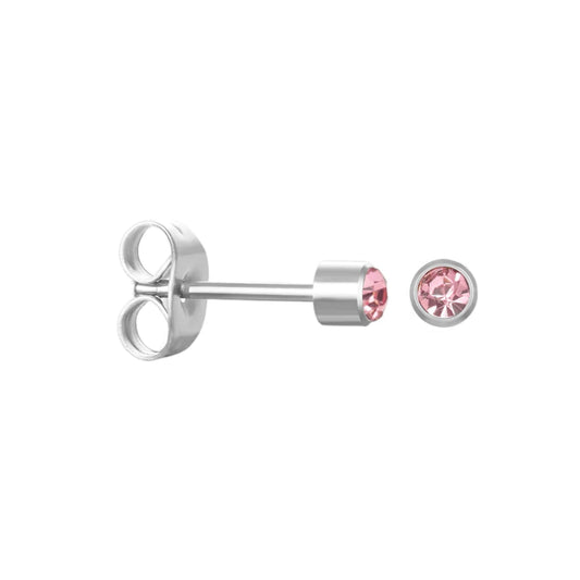 Mini Oorbellen 3mm Licht Roze Kristal | RVS - oor597 - LJE1525 - Oorbellen kopen# - 3mm - alles