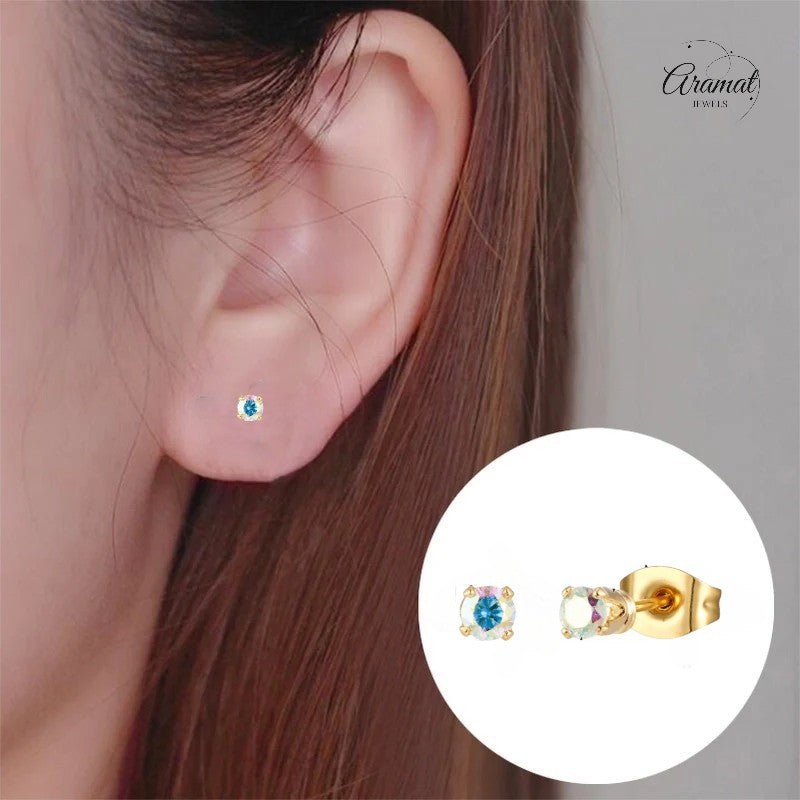 Mini oorbellen met AB zirkonia – 2 mm - oor5015 - Oorbellen kopen# - 2mm - AB - AB Transparant