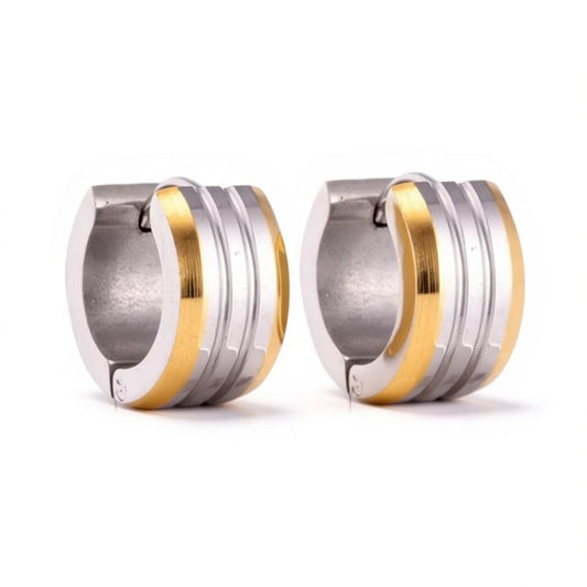 mini Oorringen – Staal Bicolor Strepen Mat (13mm) - Aramat Jewels - Oorringen - cadeautip